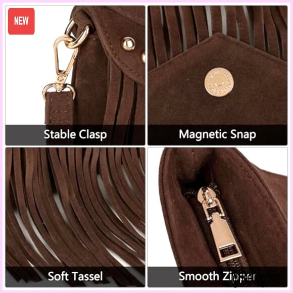Faux Suede Fringe Crossbody Hobo Bag with Adjustable Strap